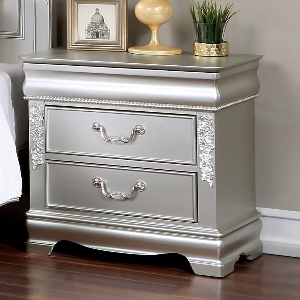 Furniture of America Pati Glam 2-Drawer Wood Nightstand with USB Ports