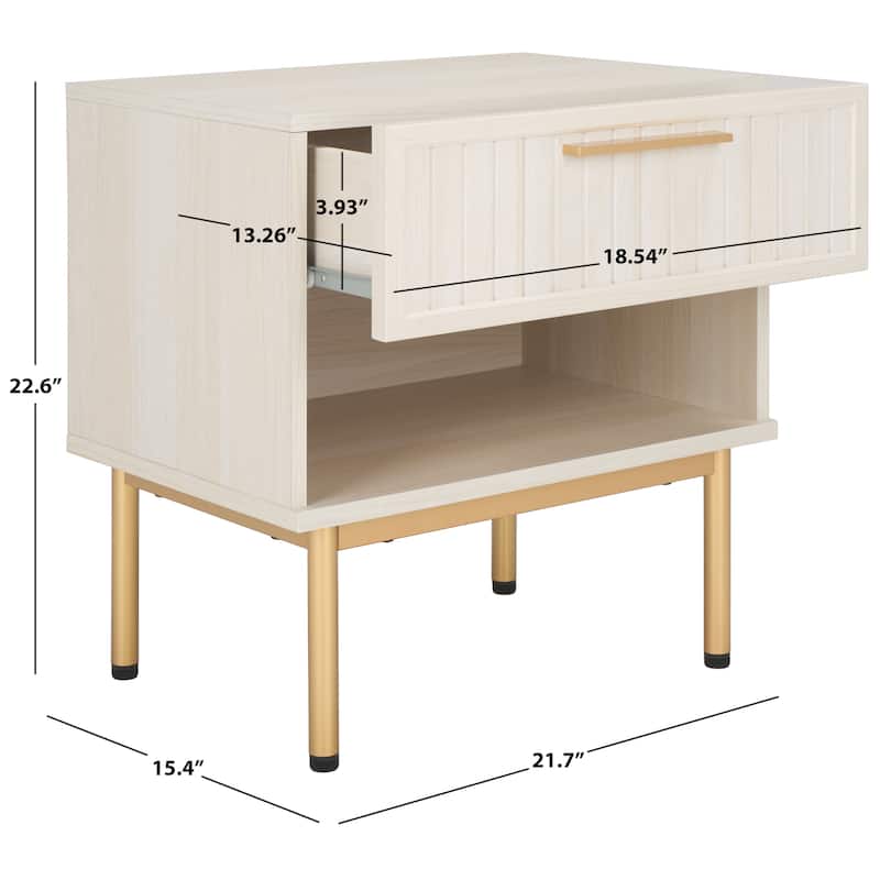 SAFAVIEH Home Axelle 1 Drawer Nightstand. - Bleached White/Gold.