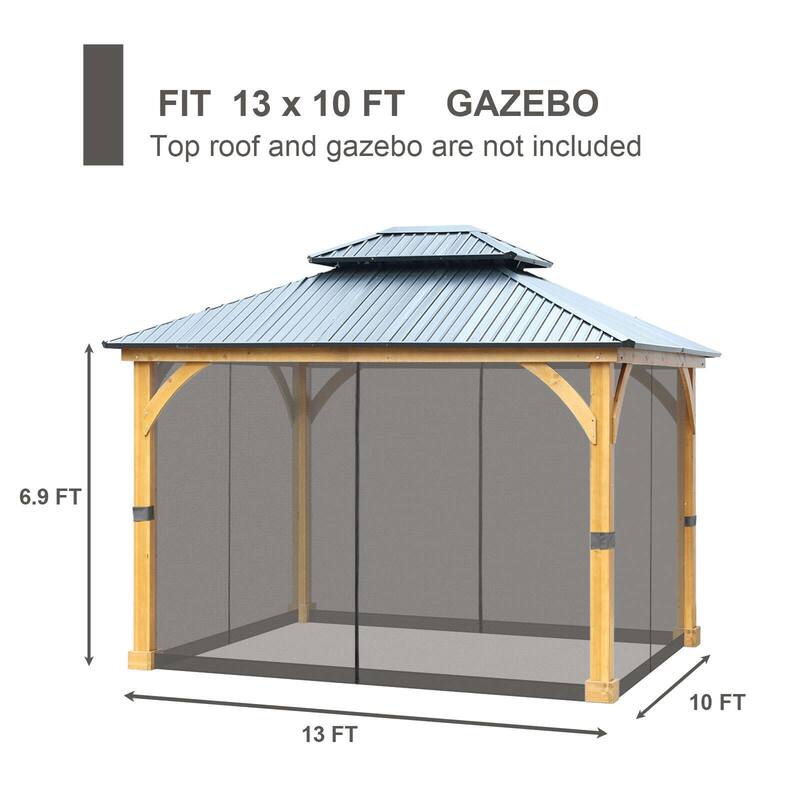 Aoodor Gazebo Netting Screen Replacement Outside Universal 4-Panel Sidewalls 10' x 13' (Only Netting)