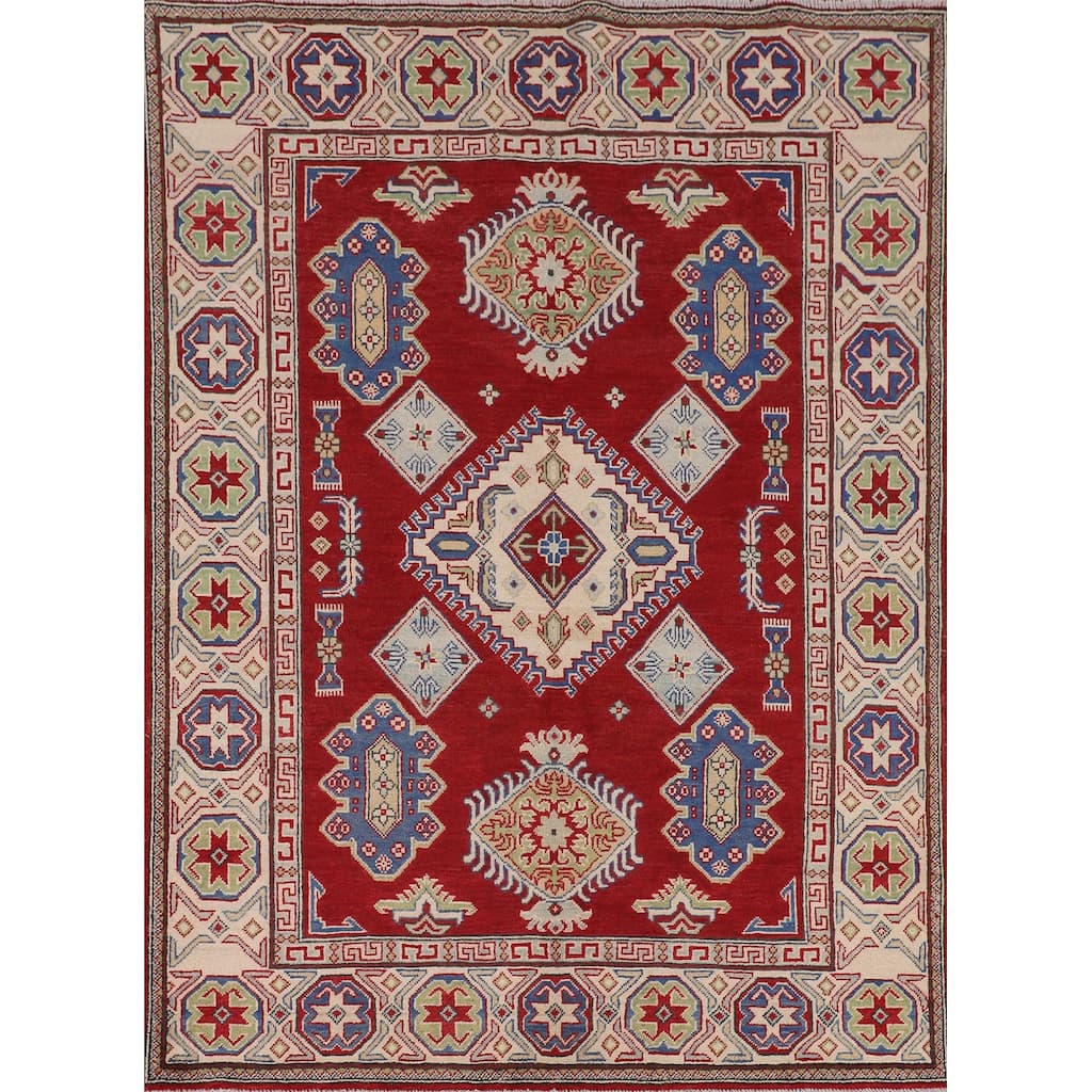 Oriental Red Kazak Rug Handmade Wool Carpet - 5'2" x 6'9"