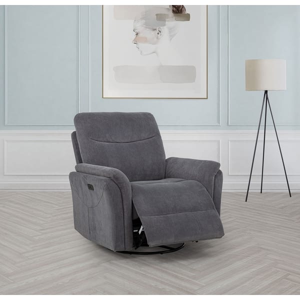 slide 2 of 31, Adler Upholstered Power Swivel Glider Recliner Charcoal Grey