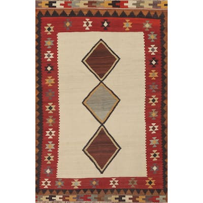 Kilim Qashqai Persian Vintage Rug Flatweave Geometric Wool Carpet - 5'0" x 7'10"