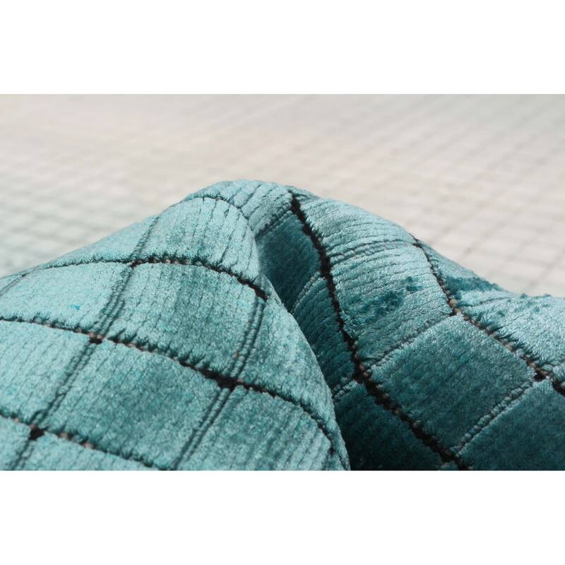 ECARPETGALLERY Hand Loomed Elysian Turquoise Viscose Rug - 6'7 x 9'3