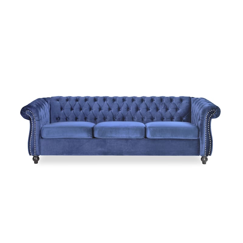 Parksley Tufted Velvet Chesterfield Sofa by Christopher Knight Home - Midnight Blue/Dark Brown