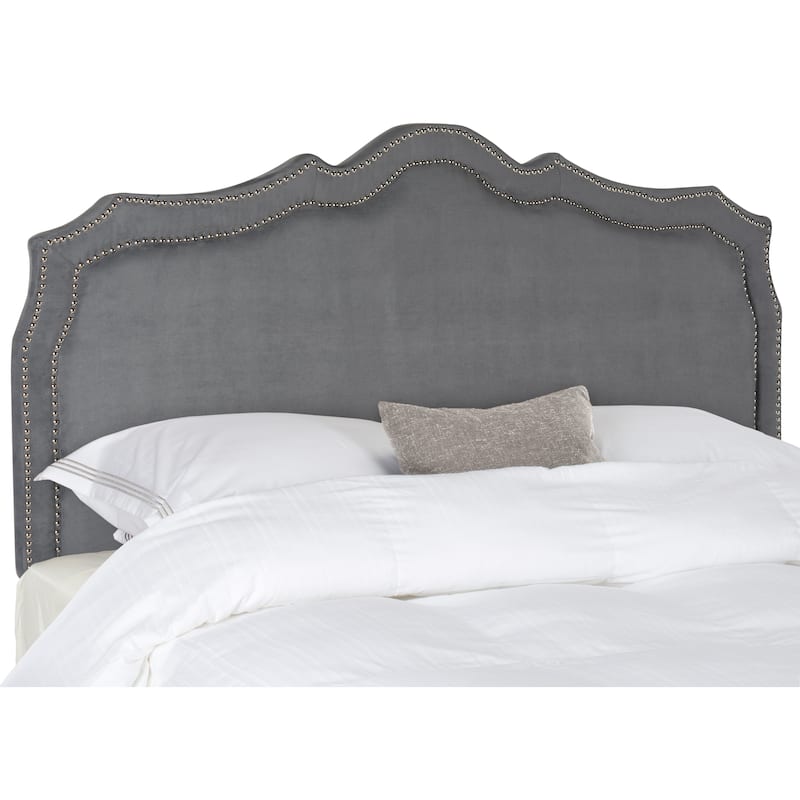 SAFAVIEH Momo Taupe Linen Upholstered Headboard - Silver Nailhead (King) - Grey - Queen