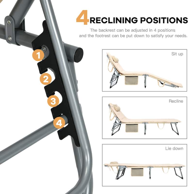 Gymax 4-Fold Oversize Padded Folding Chaise Lounge Chair Reclining