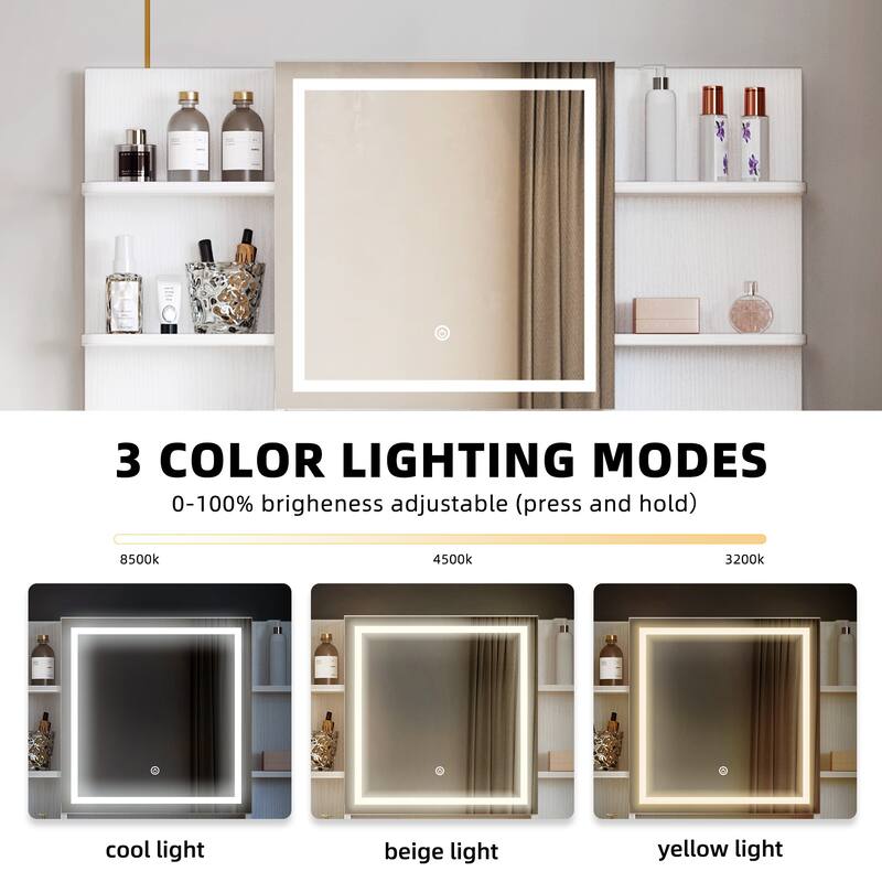 Moasis 3 Drawers Vanity Desk with Mirror Lights and Hidden Storage Shelves