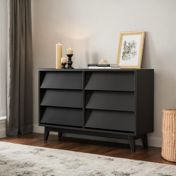 6-Drawer Vintage Double Dresser with Beveled Design & Wood Legs, Black -  Bed Bath & Beyond - 42318218