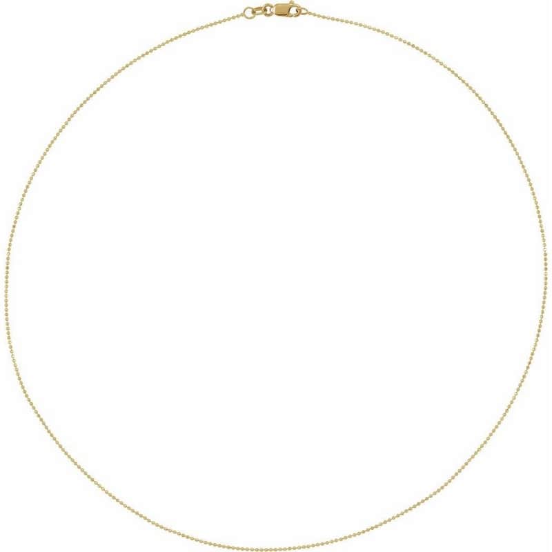 Curata 14k Yellow Gold 1mm Diamond Cut Bead Chain Necklace (Lobster)