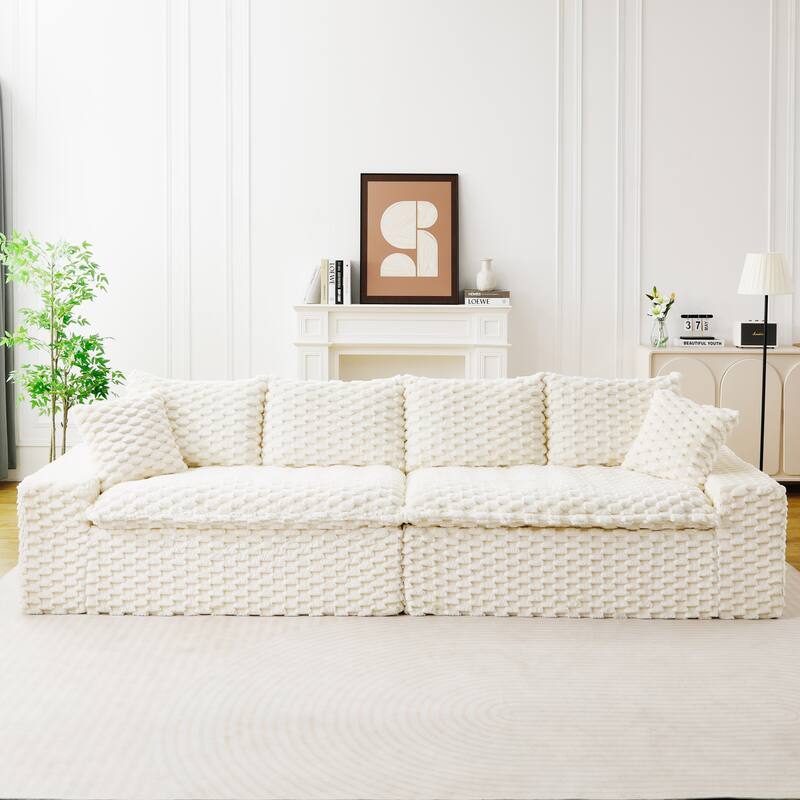 Free Combination Modular Couch Fluffy Turtle Velvet Sectional Sofa - White