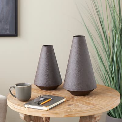 Black Metal Textured Cone Decorative Vase (Set of 2)