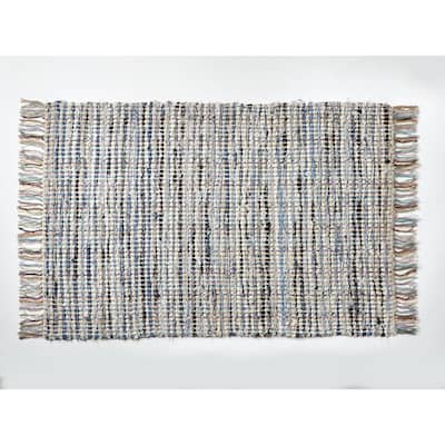 Plaid Chindi Rug Blue with Tassels Cotton 24" X 36" Doormat Rug Entryway Mat - 36 x 24
