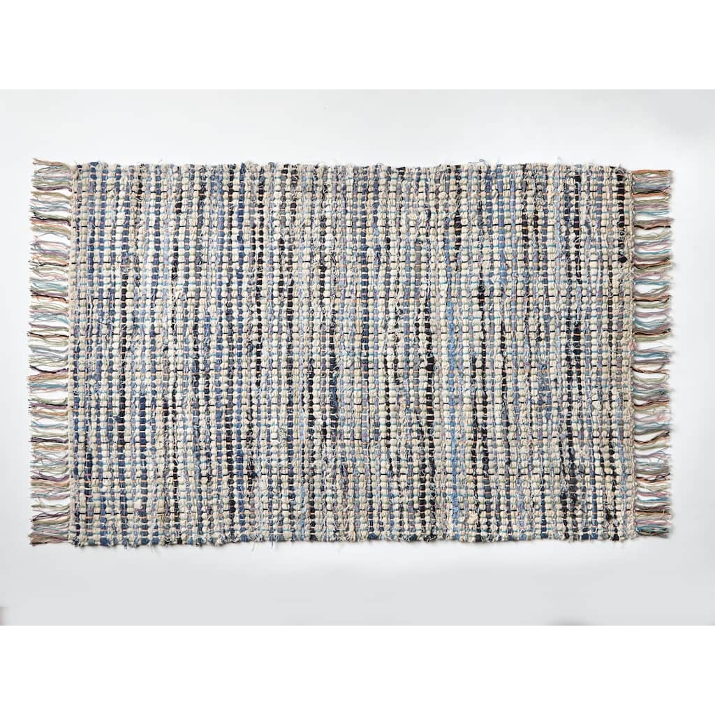 Plaid Chindi Rug Blue with Tassels Cotton 24" X 36" Doormat Rug Entryway Mat - 36 x 24