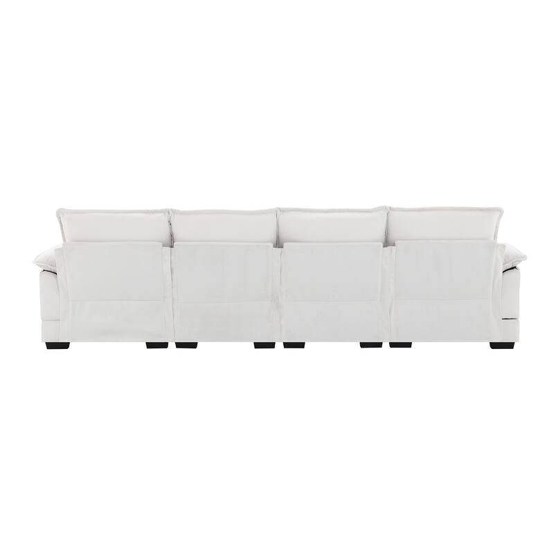 Modular U-shaped Sectional Sofa with 4 Waist Pillows, 6-Seat Upholstered Sofa with Chaise Lounge, Oversized Chenille Cloud Sofa