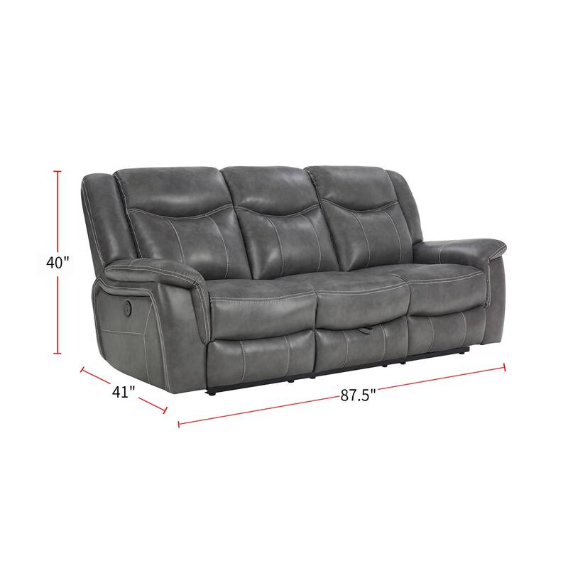 Upholstered Reclining Sofa in Cool Grey