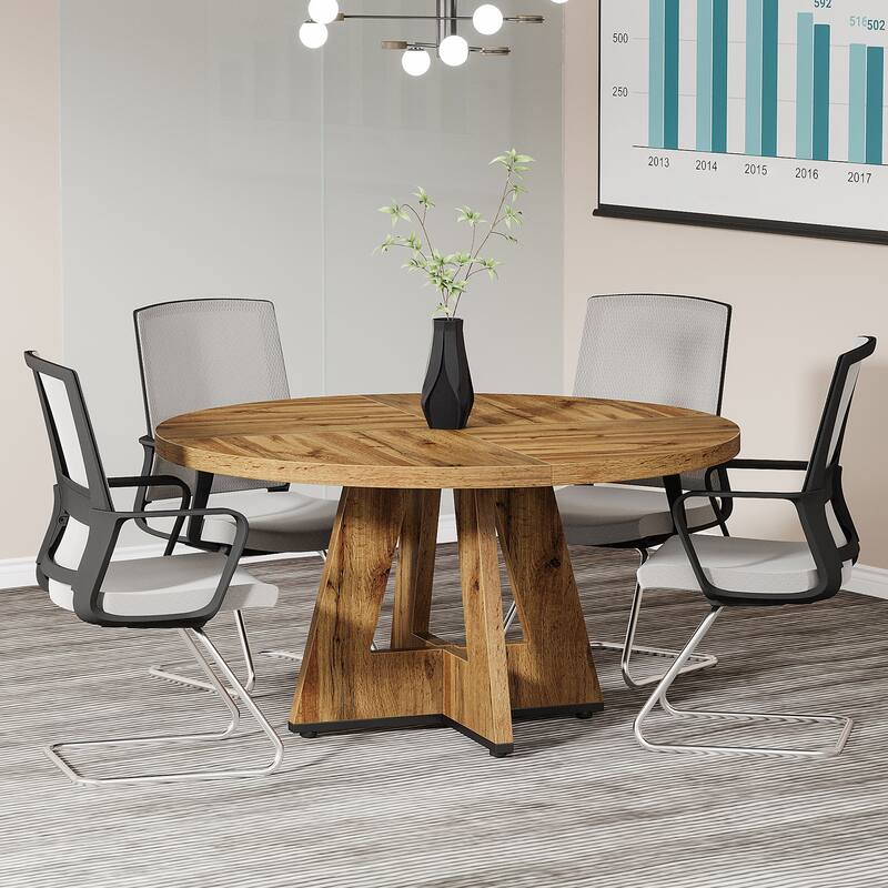 47-inch Round Conference Table for 4-6 People, Wooden Meeting Room Table