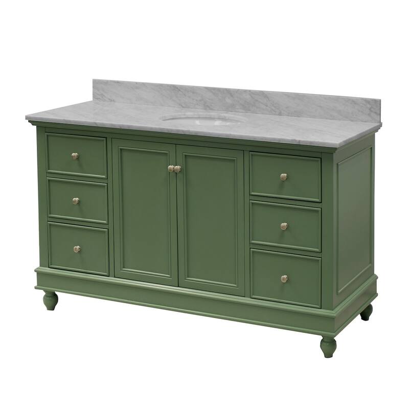 KitchenBathCollection Bella 60" Single Bathroom Vanity with Carrara Marble Top