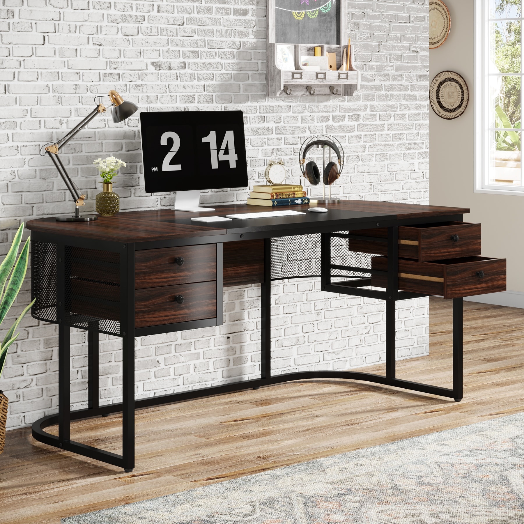 63-Inch Executive Desk with 4 Drawers, Large Office Desk