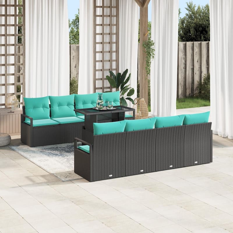 vidaXL 9 Piece Garden Sofa Set with Cushions - 90.6×24.4×27.2