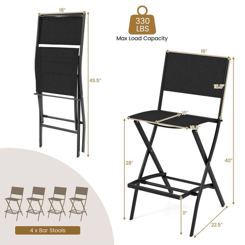 Costway Set of 4 Outdoor Bar Chair Folding Bar Height Stool with Metal - See Details