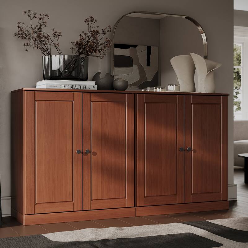 Palace Imports Solid Wood Sideboard, Raised Panel Doors, Adjustable Shelves - Mocha