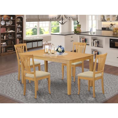 HomeStock 5-Piece Rectangle Natural Oak Finish Solid Wood Top Dining Table with 4 Chairs