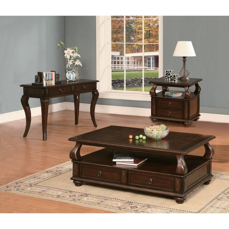 26" Versatile Solid Wood End Table with 2 Drawers and Open Shelf Brown Walnut Finish for Living Room - 28”L x 26”W x 26”H