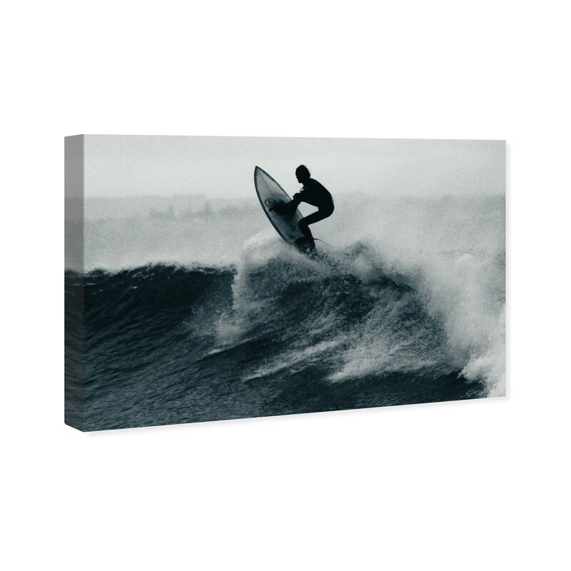 Wynwood Studio Canvas Sports and Teams Catch the Wave Black and Dark Gray Nautical & Coastal Wall Art Canvas Print