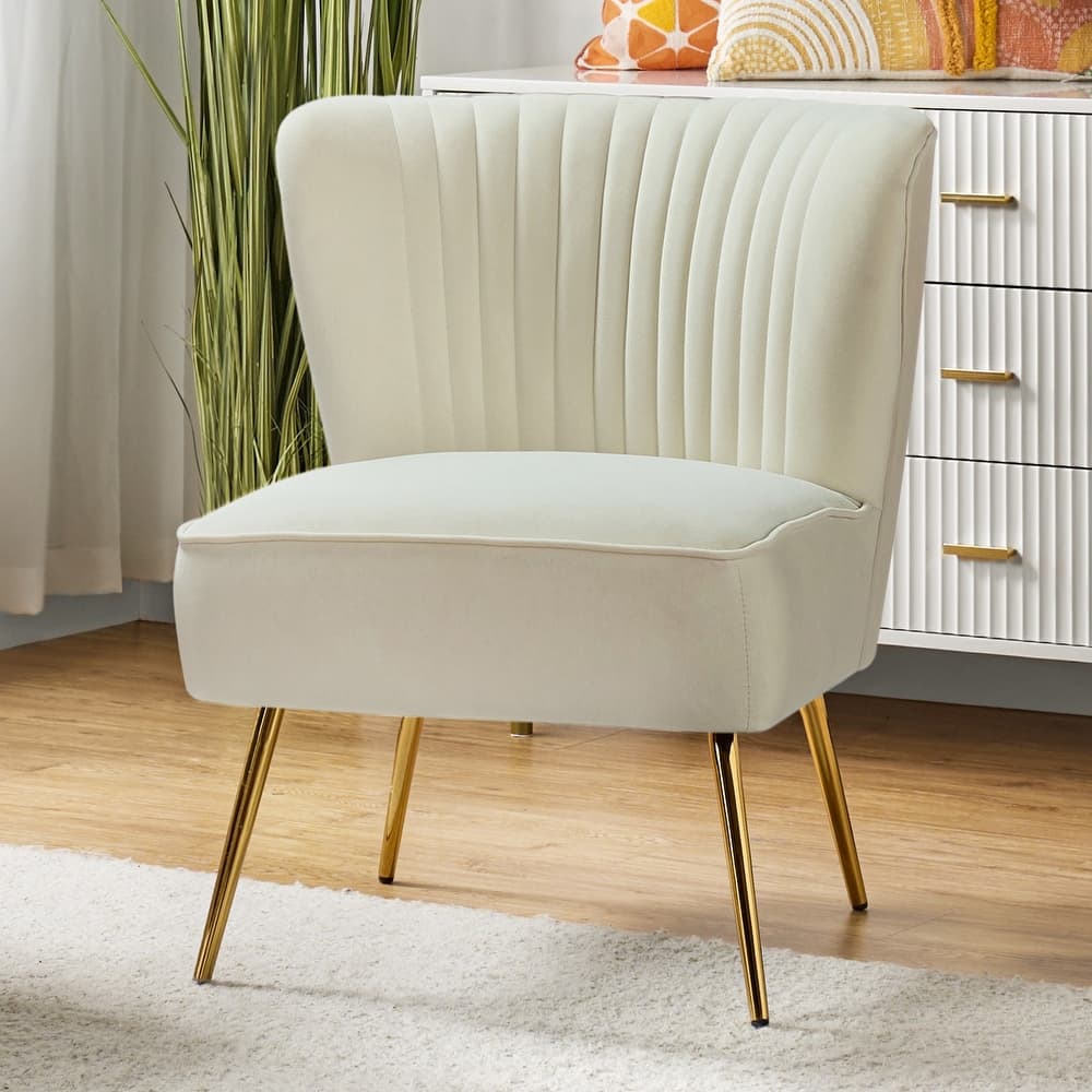 Monica 22''W Upholstered Modern Tufted Accent Side Chair with Gold Legs by HULALA HOME