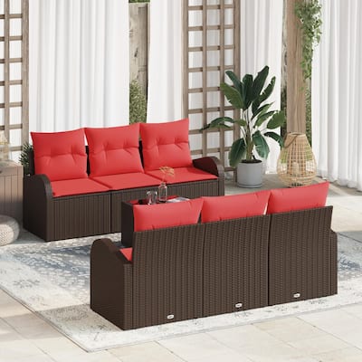 vidaXL 7 Garden Sofa Set with Cushions Black/Brown/Grey Poly Rattan - 70.5 x 24.4 x 27.2