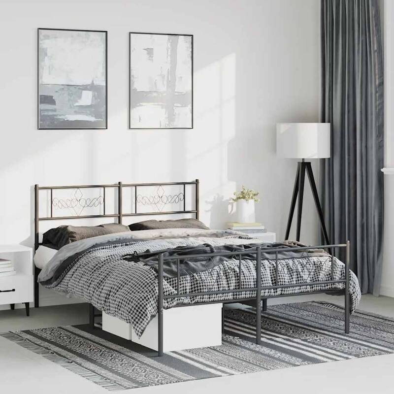 vidaXL 12 Inches Black Queen Metal Bed Frame No Mattress - 81.5" x 61.4" x 35.4"