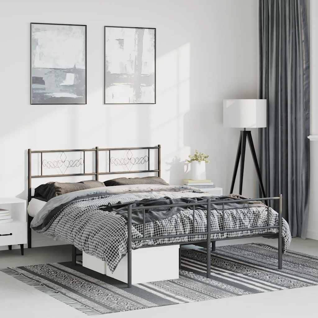 vidaXL 12 Inches Black Queen Metal Bed Frame No Mattress - 81.5" x 61.4" x 35.4"