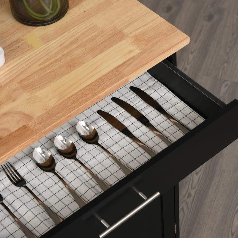 HOMCOM Kitchen Island Cart Rolling Trolley Cart with Drawer, Storage Cabinet & Towel Rack