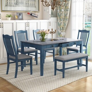 6 People Dining Table Set, 6 Piece Wood Dining Table Set with Storage ...