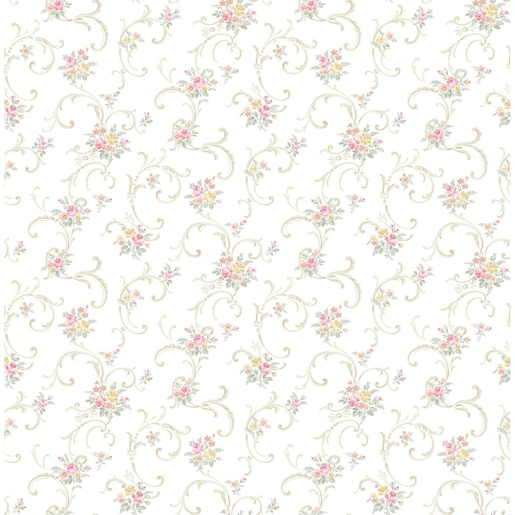 Seabrook Designs Nicolai Bouquet Floral Scroll Unpasted Wallpaper