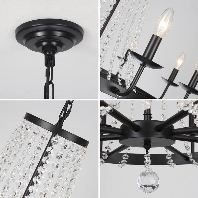 8-Light Dimmable Wagon Wheel Chandelier with no bulbs included, Crystal Chandelier for Kitchen Island Dining Room