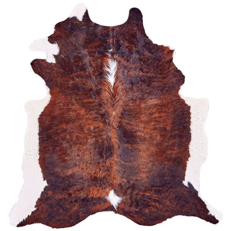 Oakdale Premium On-Hair Cowhide, Brindle Dark Brown, Small - Small - Leather Brown/Amber Brown/White