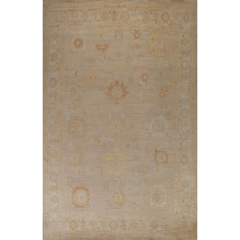 Vegetable Dye Oushak Turkish Wool Area Rug Handmade Oriental Carpet - 9'2" x 11'11"