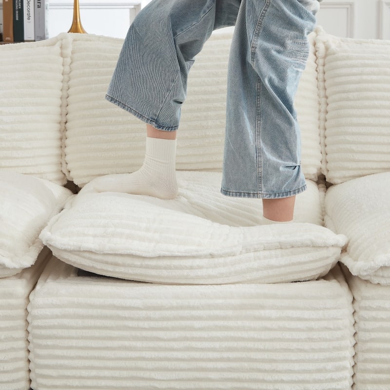 109.4" L-Shaped Cloud Sectional Sofa with Ottoman, No Assembly Required