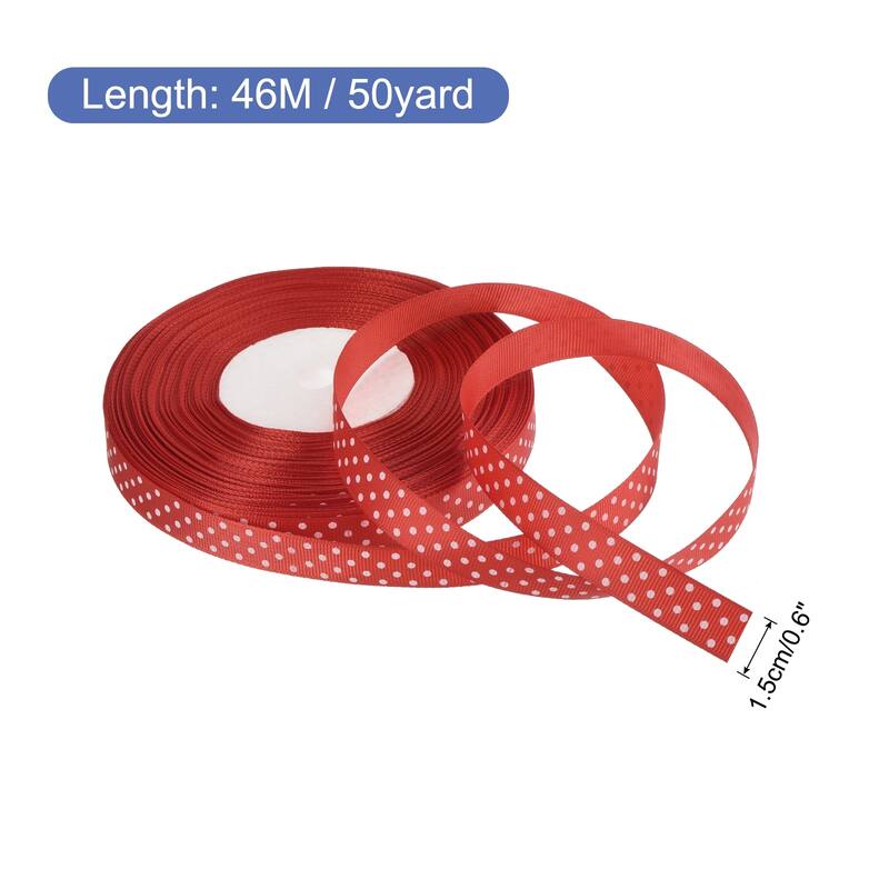 Grosgrain Ribbons with Dots Ribbon Bow Decoration - Bright Red - 50 Yards 5/8 Inch