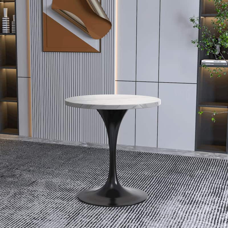 LeisureMod Verve 27" Round Dining Table with Sintered Stone TableTop and Black Steel Base for Kitchen & Dining Room - 27.56