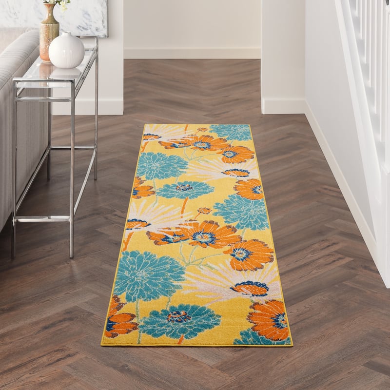 Nourison Allur Botanical Floral Area Rug - 2'3" x 7'6" Runner - Yellow Multicolor - Rectangle