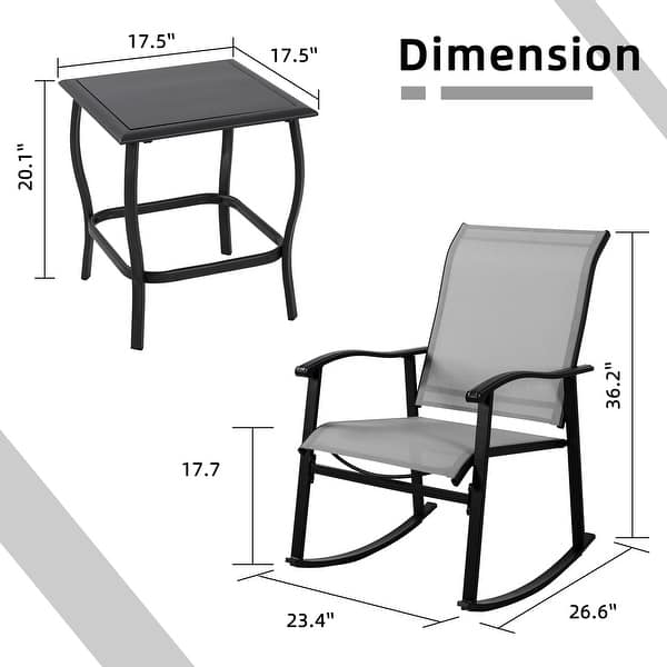 dimension image slide 1 of 6, Futzca 3 Piece Outdoor Rocking Bistro Set - N/A