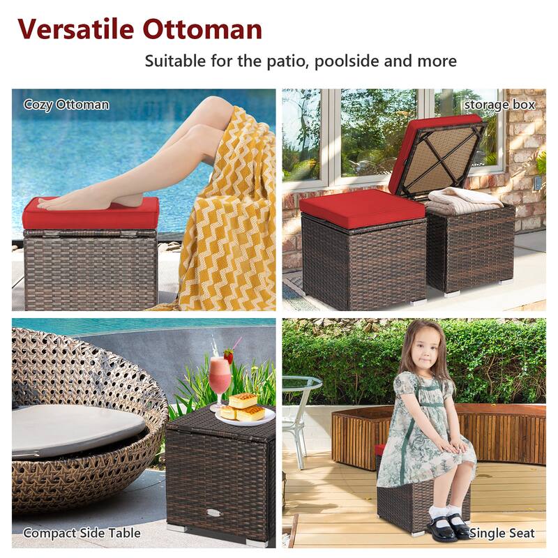 Costway 2PCS Patio Rattan Ottomans Seat Side Table Storage Box - See Details