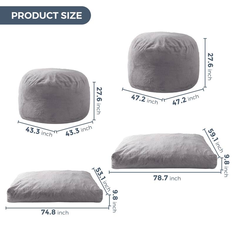Giant Convertible Bean Bag Chair, Folds from Beanbag to Floor Mattress Bed