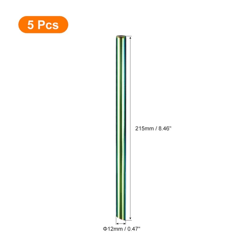 5Pcs 8.5" Bevel End Stainless Steel Straws Reusable Metal Straw - Rainbow