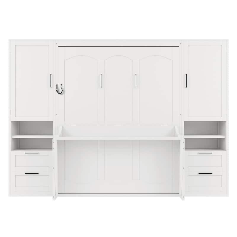 Roomfitters Full/Queen Size Murphy Bed Wall Bed with Shelves, Wardrobe and Lighting