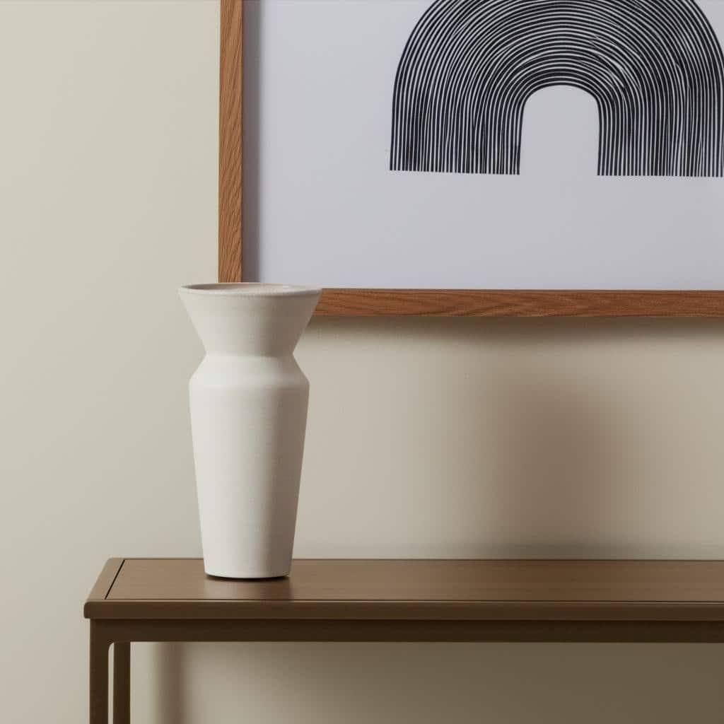 10" Cream Ceramic Table Vase - 4.53