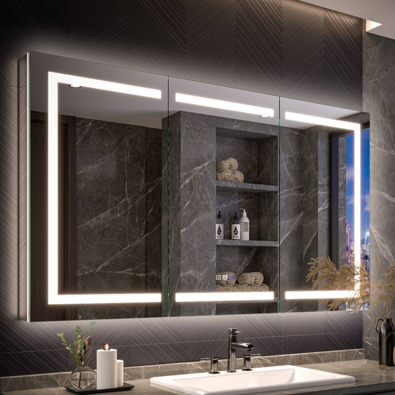 Modland 48"-72"W x 36"H Lighted Bathroom Medicine Cabinet with Backlit & Frontlit Modes,Anti-Fog - 60x36 - Triple Door