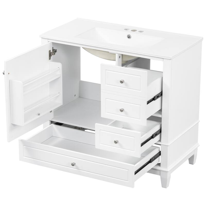 36" Bathroom Vanity Freestanding Storage Cabinet with Ceramic Sink and 3 Drawers - 36 in.W x 18.3 in.D x 33.7 in.H